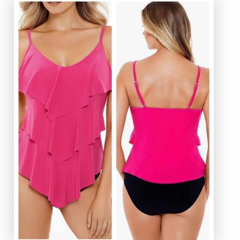 Magicsuit Women's Swimwear Rita Ruffle Soft Cup Tankini Top in Rose Pink Size 14